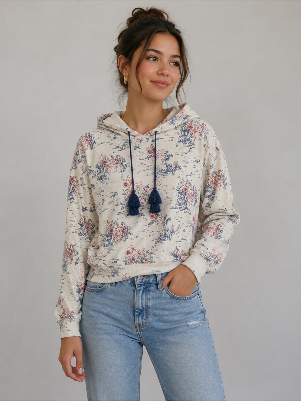Bobeau Brandy Water Lily French Terry Hoodie Medium